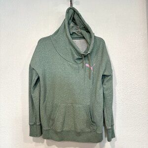 PUMA Pullover Sweatshirt Drawstring Hoodie Cowl Neck Logo Lt Green Womens Large